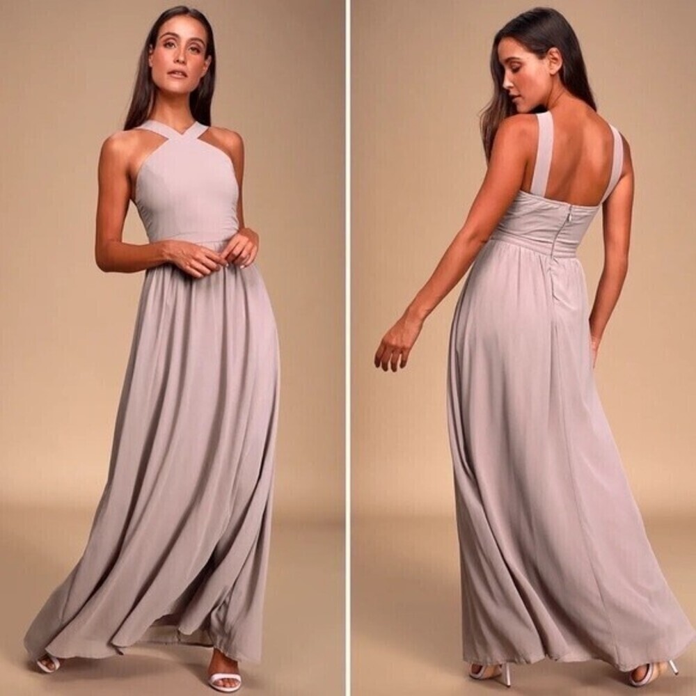 Lulus Air of Romance Maxi Dress Taupe Elegant Sleeveless Womens Size Small